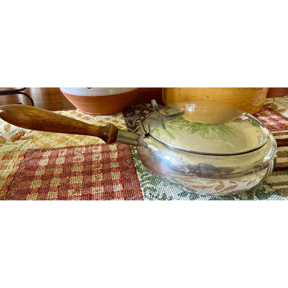 Vintage Stieff Pewter Silent Butler Ash Receiver Bowl with Wood Handle (P20-10)